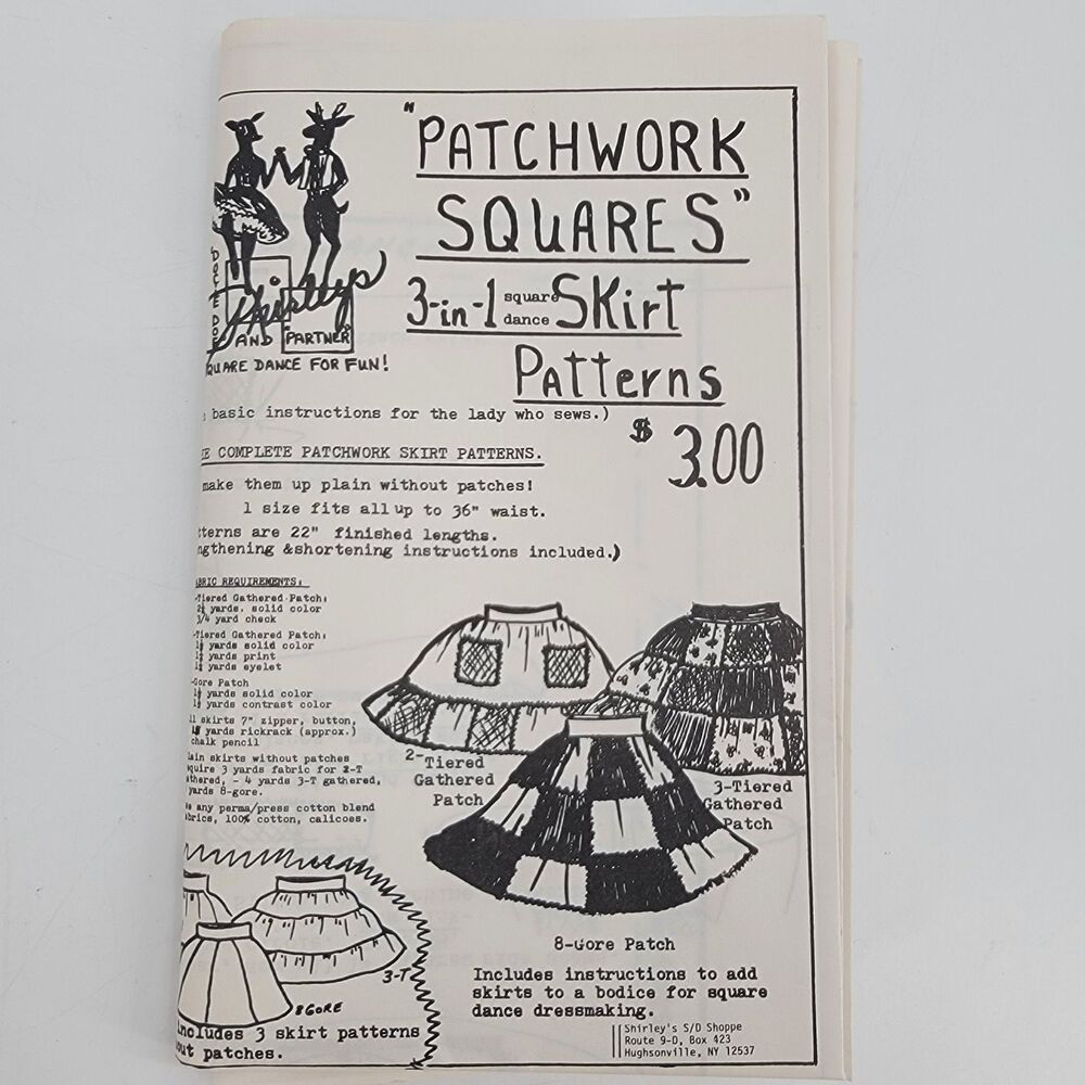 Shirley's Patchwork Squares 3-in-1 Square Dance Skirt Pattern One Size Fits Most